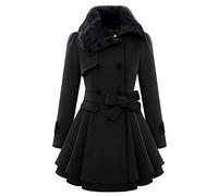 WHZXYDN New Women's Slim Long Woolen Coat Double-Breasted Woolen Coat Trench Coat Women Black