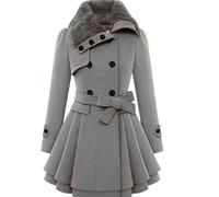WHZXYDN New Women's Slim Long Woolen Coat Double-Breasted Woolen Coat Trench Coat Women Grey
