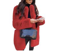 WHZXYDN Temperament Commuter Long Sleeve Lapel Collar Faux Fur Jacket Solid Color Warm Slim Coat Women Fur Red