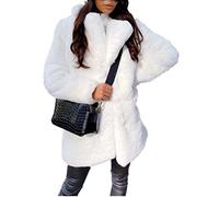 WHZXYDN Temperament Commuter Long Sleeve Lapel Collar Faux Fur Jacket Solid Color Warm Slim Coat Women Fur White