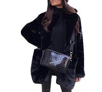 WHZXYDN Temperament Commuter Long Sleeve Lapel Collar Faux Fur Jacket Solid Color Warm Slim Coat Women Fur Black