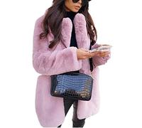 WHZXYDN Temperament Commuter Long Sleeve Lapel Collar Faux Fur Jacket Solid Color Warm Slim Coat Women Fur Pink