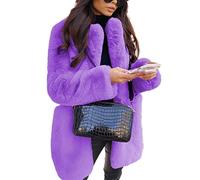 WHZXYDN Temperament Commuter Long Sleeve Lapel Collar Faux Fur Jacket Solid Color Warm Slim Coat Women Fur Purple