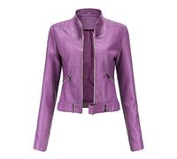 WHZXYDN Women's New Leather Short Jacket Spring and Autumn Stand-Up Collar Jacket European Size Violets