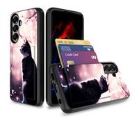 wiaekosef for Galaxy S26 Case,Wallet Case Credit Card Holder Dual Layer Hybrid Shockproof PC + TPU Case Cover for Samsung Galaxy S26 6.3" 2026,Cat Sunshine Pink Flower