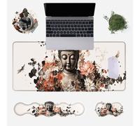 wiaekosef Large Mouse Pad Set,Extended Mouse Pad+Keyboard Wrist Rest Support Desk Pad Memory Foam Ergonomic Easy Typing,31.5×11.8 in Desk Mat Set for Home Office,Buddha with Lotus