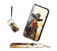 wiaekosef RFID-Blocking Zip Around Wallets for Women with Detachable Wrist Strap, Cool Skull, Wallet-A, Modern