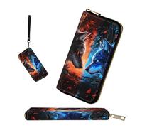 wiaekosef RFID-Blocking Zip Around Wallets for Women with Detachable Wrist Strap, Cool Wolf, Wallet-A, Modern