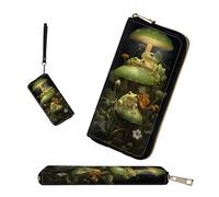 wiaekosef RFID-Blocking Zip Around Wallets for Women with Detachable Wrist Strap, Cute Frog Mushroom, Wallet-A