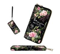 wiaekosef RFID-Blocking Zip Around Wallets for Women with Detachable Wrist Strap, Flower Bible Verse Psalm 46:10, Wallet-A
