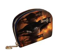 wiaekosef RFID-Blocking Zip Around Wallets for Women with Detachable Wrist Strap, Red Flame Black Horse, Wallet-B, Modern