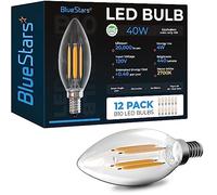 WIAONE BlueStars 12-Pack B10 E12 LED Bulbs DIMMABLE 4W 2700K Warm White Light, 40W Equivalent, E12 Candelabra Base B10/B11 Bullet Shape 440 lumens for Ceiling Fan and Chandelier, Energy Saving