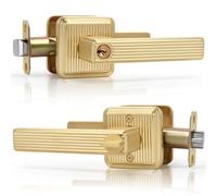 WIAONE Gaurqiah Square Heavy Duty Door Handle with Keys, Stripe Style Keyed Entry Door Lever with Lock, Reversible Door Handle for Front & Entrance Door, Satin Brass Finish