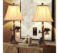 WIAONE LOKHOM Rustic Western Bear Table Lamp with Nightlight Set of 2, 26“ Rustic Bedside Lamp with USB & Type C, Touch Control Natural Bears Table Lamp for Bedroom Living Room Foyer Office Gift