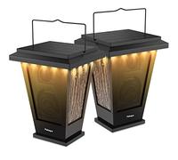 WIAONE pohopa Bluetooth Speakers Waterproof, Solar Powered 2 Packs True Wireless Stereo Sound 20W Speakers Dual Pairing Lantern Indoor Outdoor Speakers with 20 Piece LED Lights, Richer Bass, Black