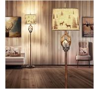 WIAONE Scenekoy Rustic Farmhouse Antlers Floor Lamp with Nightlight Brown Finish Round Shade Lamps for Living Room Bedroom Office Study House
