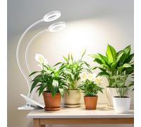 Wiaxulay Grow Lights for Indoor Plants, 96 LED Full Spectrum Halo Plant Grow Light with Clamp, Clip on Grow Lamp with Auto Timer 6/12/16 Hrs, 3 Lighting Mode, 5 Brightness, Two Head, White (3.5in)