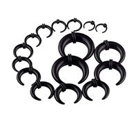 Wiazhu Acrylic Crescent Shaped Horseshoes Taper Set Pincher Septum Rings Gauges 14G 12G 8G 6G 4G 2G 0G 00G, 8 Black Pairs, Acrylic