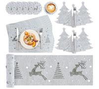 WIAZZLUK Christmas Tablecloth, Christmas Table Runner, 19-Piece Christmas Runner Set, Christmas Table Runner Place Set Christmas, Table Set Place Mats Placemats Cutlery Bag Christmas - Grey