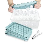 WIBIMEN Mini Ice Cube Tray Balls, Round Ice Ball Maker Mould for Freezer,1.2in X 99PCS Circle Sphere Ice Chilling Cocktail Whiskey Tea Coffee (3Pack Blue Ice Bin&Ice tong)