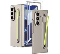 Wibrthz Case for Samsung Galaxy Z Fold 7 with S Pen Holder & S Pen, Luxury Case with Magnetic Hinge Protection and Front Screen Protector, Hard PC Shockproof Protective Case (Gold + Green Pen)