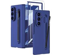 Wibrthz Case for Samsung Galaxy Z Fold 7 with S Pen Holder & S Pen, Luxury Case with Magnetic Hinge Protection and Front Screen Protector, Hard PC Shockproof Protective Case (Blue + Black Pen)