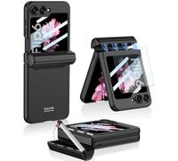 Wibrthz Samsung Galaxy Z Flip 6 Case with S Pen, Slim Shockproof All-Inclusive PC Case with Magnetic Hinge Protection + Tempered Glass Screen Protector for Samsung Z Flip 6 (Black)