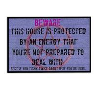 Wicca Door Mat Beware This House Is Protected By An Energy Wicca Witch Welcome Non-Slip Mats Funny Doormat Bathroom Kitchen Front Porch Rugs Entrance 16 * 24in/40 * 60cm