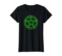 Wicca pentacle pagan symbol green Mortal Designs T-Shirt, Women, Black, Medium