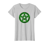 Wicca Pentacle Pagan Symbol Green Mortal Designs T-Shirt, Women, Silver Grey, 3X-Large