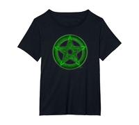 Wicca Pentacle Pagan Symbol Green Mortal Designs T-Shirt, Women's Plus, Black, 2X