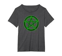 Wicca Pentacle Pagan Symbol Green Mortal Designs T-Shirt, Women's Plus, Dark Heather Grey, 4X
