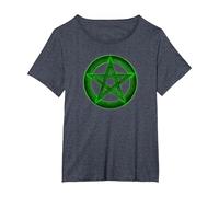 Wicca Pentacle Pagan Symbol Green Mortal Designs T-Shirt, Women's Plus, Heather Blue, 6X