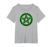 Wicca Pentacle Pagan Symbol Green Mortal Designs T-Shirt, Women's Plus, Heather Grey, 3X