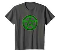 Wicca Pentacle Pagan Symbol Green Mortal Designs T-Shirt, Youth, Asphalt Grey, Large