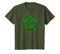 Wicca Pentacle Pagan Symbol Green Mortal Designs T-Shirt, Youth, Olive Green, 4T