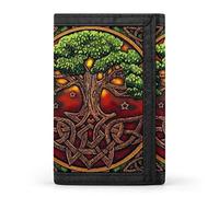 Wicca Tree Life Yule Funny Trifold Wallets with ID Credit Card Slot | Novelty Slim Front Pocket Tri-Fold Wallet with Key Ring