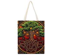 Wicca Tree Life Yule Magic Pagan Funny Canvas Tote Bag Lightweight Handbag Reusable Grocery Shopping Cloth Bag Printed 15x18 Inch
