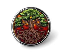 Wicca Tree Life Yule Magic Pagan Round Lapel Pin Art Badge Brooch Clothing Bags Designed Decoration for Women Men Wedding Customised Gift 25mm