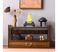 Wiccan Altar Table for Meditation, Hand-Carved Bamboo Shrine for Prayer, Spiritual Cabinet for Living Room and Study Room Decor