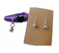 Wiccan Cat Collar with Witches Cauldron Charm & Ladies Matching Earrings with 925 Silver Ear Hooks (standard full set)