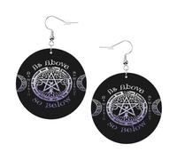 Wiccan Pagan Witch Tripple Moon Pentagram Women Earrings Faux Leather Dangle Eardrop Drop Earring Fashion Jewellery Gift For Wife Daughter Girlfriend Christmas