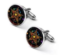 Wiccan Pentagram Witchcraft Magic Pagan Star Shirt Cufflinks Round Cuff Links for Business Wedding Party Father's Day Gift 1.7cm
