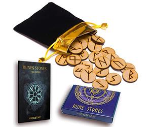 wiccan star Rune Stones Engraved Magic set (25 Pieces) with 5 different layouts & Rune Meaning booklet