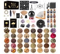Wiccan Supplies and Tools for Protection, 130Pack Witchcraft Supplies Witchy Gift for Beginners, Dried Herbs, Crystals, Candles, Witch Starter Spell Kit