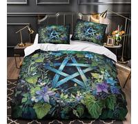 Wiccan symbol 3D Printed 3 PCS Duvet Cover Nature fantasy art Quilt Cover Set Soft Microfiber Zipper Closure for Kids Teens Boys Girls Young Adults Single（140x200cm）