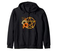 Wiccan Symbols Wicca Pentagram Floral Pagan Sunflower Zip Hoodie