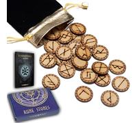 WICCSTAR Runes Stones set. Wooden Engraved 25 Pieces with 5 different layouts & Rune Meaning booklet