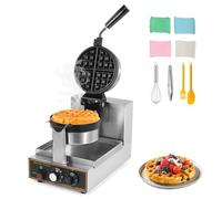WICHEMI Commercial Belgian Waffle Maker 360° Flip Nonstick Rotating Waffle Iron Time Control Temperature Adjustable Stainless Steel Body 110V 1200W