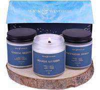 Wick & Windsor | Scented Candle Gift Set | Coastal Collection | 3 Luxury Soy Wax Candles | Wooden Wick | 3×100g | Sea Salt, Lavender & Sandalwood | Gift for Women - Birthday, Summer & Christmas